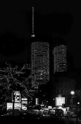 Downtown Chicago  Marina towers at night