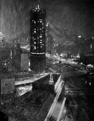 From my collection: Marina Towers in the snow by Henry Herr Gill