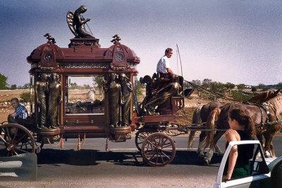 Hearse on a small country road near Alberobello, Puglia.