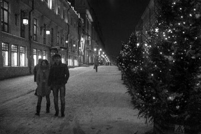 A romantic walk on a cold night