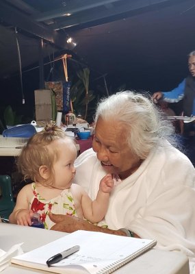 sitting on great-great-grandma's lap