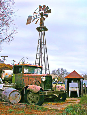 Truck, windmill, and washing machine, Bastrop, TX 