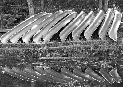 Tyler State Park canoes in b&w 