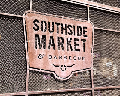 Southside Market metal sign, Bastrop, TX