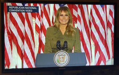 **TEST**Melania Trump. Photo of TV screen taken with iPhone11 pro