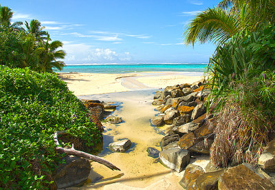 Land and seascape, Ratonga, Cook Islands, South Pacific 