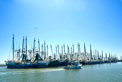 A smaller shrimp boat