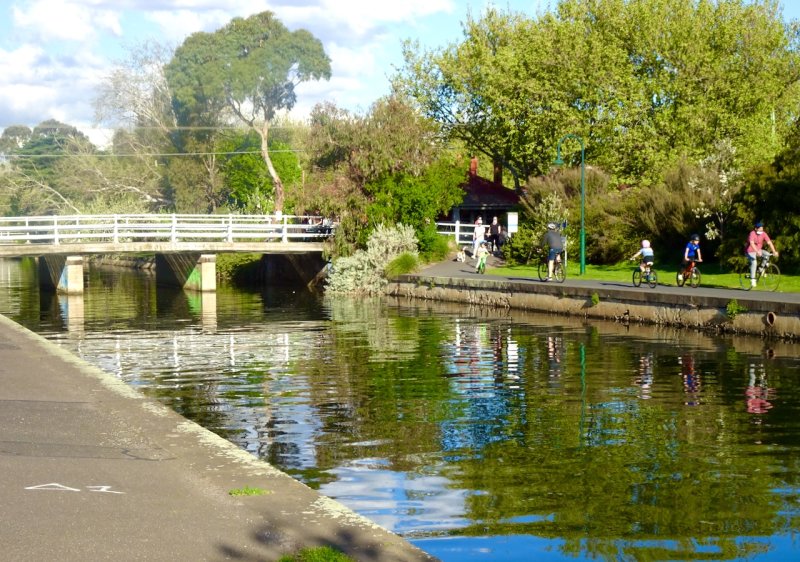 Elwood Canal, popular walking spot on a sunny Spring day.