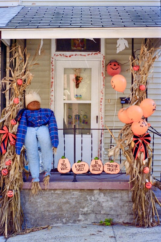 Porch decorated for Halloween, PA