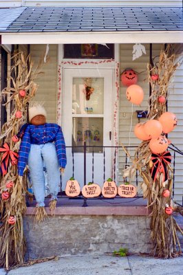 Porch decorated for Halloween, PA