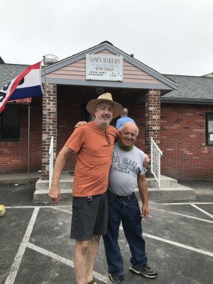 Sam and Gifford at Lebanese Sam's Bakery, Fall River, MA