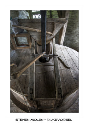 View on the wooden casing around the millstones
