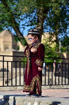 French Kid Posing in Uzbeki Costume in Bukhara 