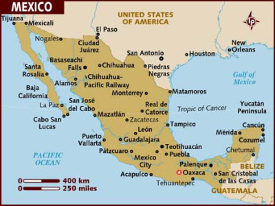 Map of Mexico with the star indicating Oaxaca.