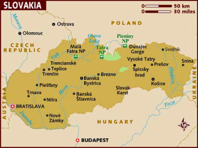 Map of Slovakia with the star indicating Bratislav.