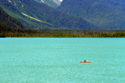 Boater in gorgeous lake