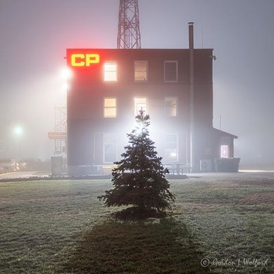 Rail Yard Office Building On A Foggy Night P1390790-4