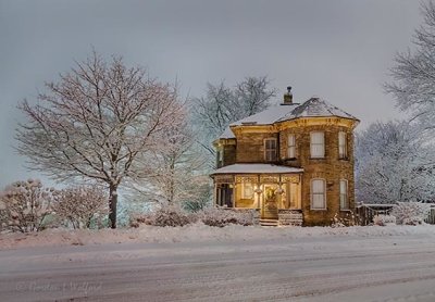 Beautiful House On A Snowy Night P1500568-72