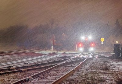 Hi-Rail Pickup Truck In Snowstorm At Night P1570901-7