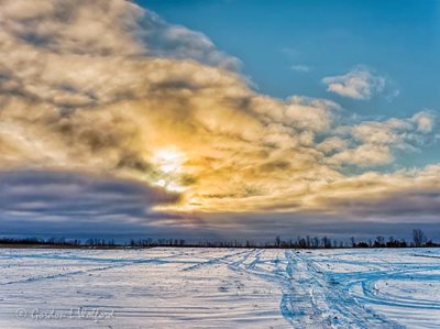 Clouded Rising Sun Over Snowy Field DSCN45496-8