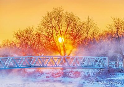 Sun Rising Beyond Mist & Footbridge 90D12201-5