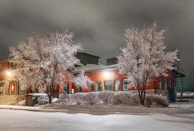 Station Theatre Snow-Coated Trees At Night 90D14435-9