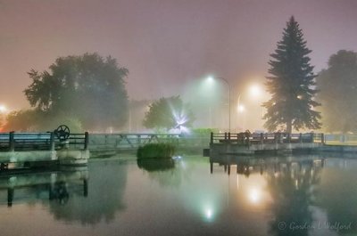 Combined Lock Weir On A Foggy Night 90D31316-20