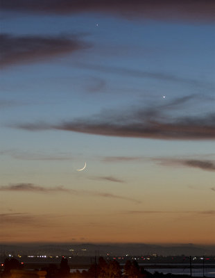 Mercury, Venus and the Young Moon Setting