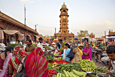 Market around the old clock tower in Jodhpur