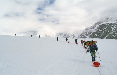 Pulling sleds up to the 11,000 foot camp