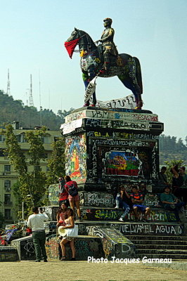 Monument du général Baquedano (après les manifestations!), Santiago, Chili - IMGP8851.JPG
