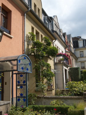 Terraced houses with their front gardens