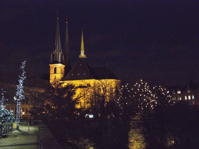 Cathedral with Christmas lights