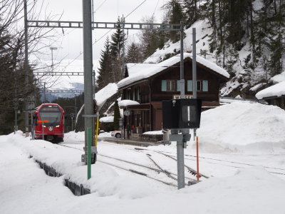 Train arriving at Davos Wiesen station