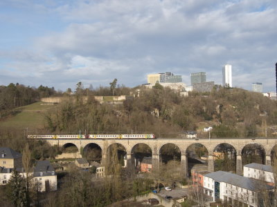 Train passing one of the many viaducts that span the valleys to the east of the city centre