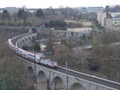 Train with the Rham fortifications in the background