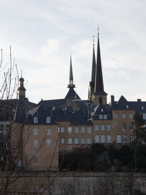 The three spires of the Cathdrale Notre-Dame with the bell tower of the Eglise de la Trinit