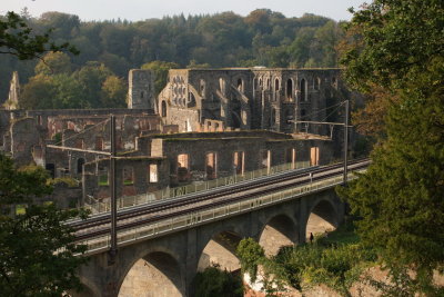 Abbaye de Villers-la-Ville with the infringing railway line
