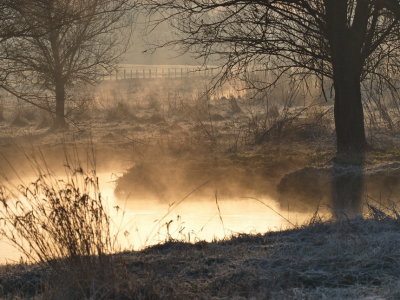 Mist rising from the Alzette river as the temperatures rise above freezing point