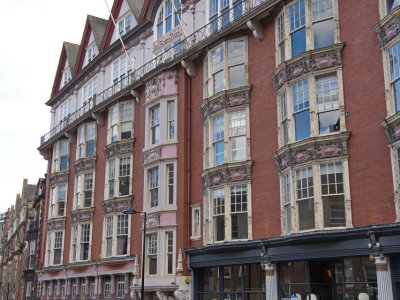 Elegant house front on Grey Street as the road goes down towards the Quayside