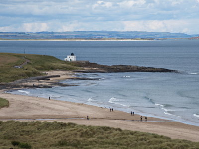 Beach and foghorn at Bamburgh Castle