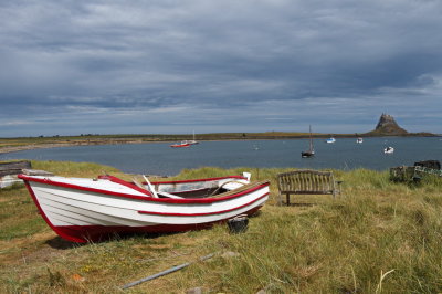 Lindisfarne Castle with boats