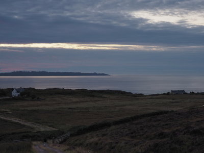 Going back to the holiday cottage with Rona lighthouse lit up in the distance