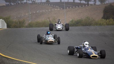 A trio of Brabhams heading down to turn 6 at Sonoma