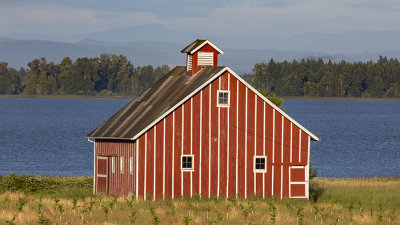 The red and white barn.