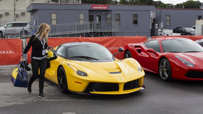 She drove her Ferrari LaFerrari to the track to drive her racecar.