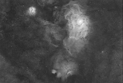 Lagoon and Trifid nebulae in hydrogen alpha