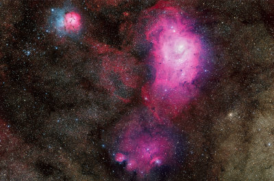 Lagoon and Trifid Nebulae in Sagittarius