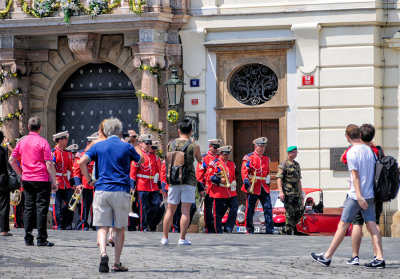 Band preparing for parade for foreign official