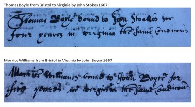 Boyle and Williams indentures 1667 VA